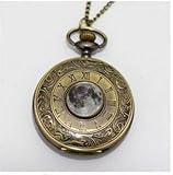 Qualitativ hochwertig Taschenuhr mit Vollmond-Halskette, Antik-Bronze, lange Uhrenkette
