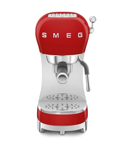 Smeg, Espresso-Kaffeemaschine ECF02RDEU, Cappuccino-Dampfunktion, Thermoblock, großes Tassengehäuse und Doppelkaffeefunktion, 1 L Wassertank, benutzerfreundliches Bediensystem, 1350 W, Rot