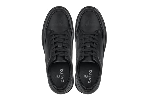 CALTO Men's Invisible Height Increasing Elevator Shoes - Pebble Grain Leather Sneakers - 2.6 Inches Taller3