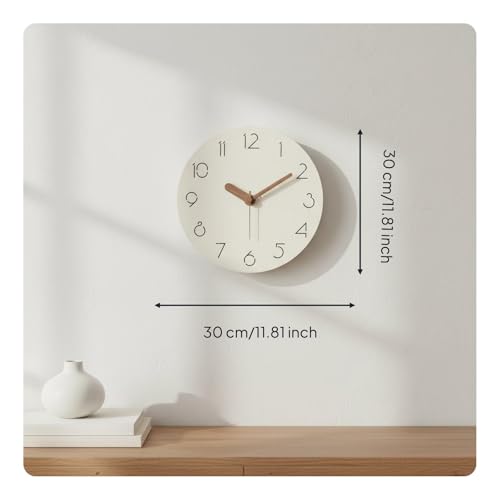 Horloge murale texture design élégant imitation cuir gris crème 30cm - 3