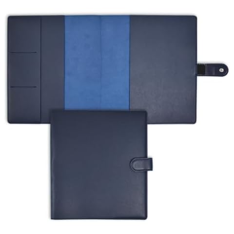 Eleven Discs™ Premium Faux Leather Discbound Notebook Folio Cover with Multiple Pockets and Secure Button Clasp - Notebook Not Included (Classic Size, Navy Blue) Cover