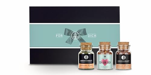 Ankerkraut 'Liebe für Dich' - Geschenk-Box mit 3 Gewürzen, Italienische Kräuter, Ich liebe Dich...