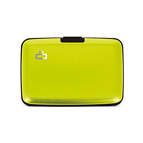 Image of OGON -DESIGNS- Aluminum card holder, RFID Protection against fraud and demagnetization, Compact wallet, Smart Case STOCKHOLM V1 model (Aluminum Green Lime)