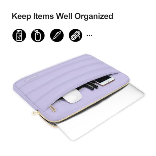 Image of MOSISO 13-14 inch Laptop Case, 13.3 inch Puffy Laptop Sleeve Compatible with MacBook Air 13 13.6 M3 M2 M1 /Pro 13 /Pro 14, HP, Dell, ASUS, Lenovo, Polyester Horizontal Bag with Small Case, Purple