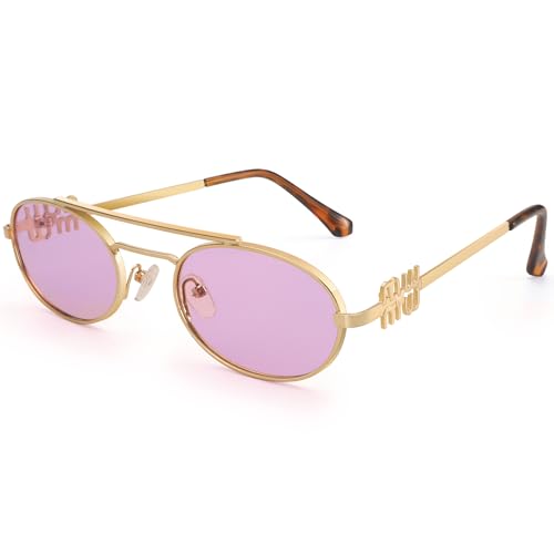 Dollger Retro Oval Sunglasses for Women Double Bridge Trendy Gold Frame Small 90s Designer Shades Sunglasses