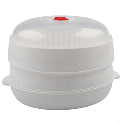 Cesta de vapor de verduras con tapa para horno microondas cocinar alimentos al vapor rápida y uniformemente sin agua añadida (niveles dobles)