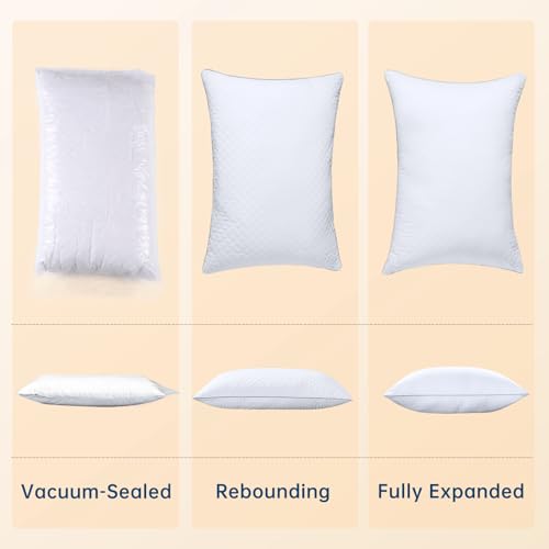 Image of JOLLYVOGUE Queen Pillows - Oeko-Tex Certified Bed Pillows with Brushed Fabric & Diamond Embossing, Features Medium Support for Side, Back, Stomach Sleepers