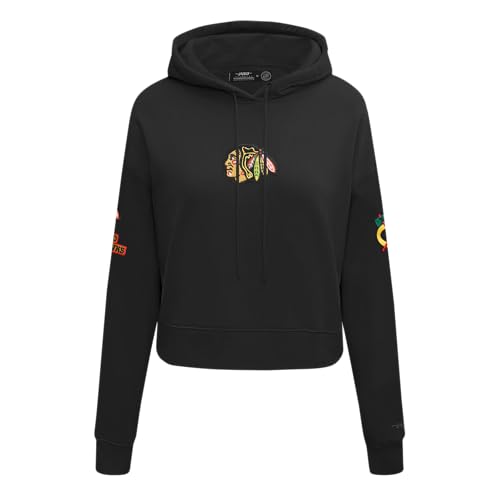 Pro Standard Womens NHL Chicago Blackhawks Classic Chenille Cropped Pullover Hoodie Black 2Xl