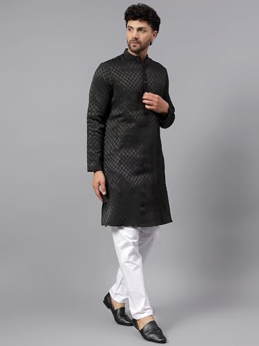 Image of LATEST CHIKAN Men's Checkered Cotton Blend Straight Kurta