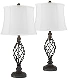 Franklin Iron Works Annie Modern Industrial Table Lamps 28" Tall Set of 2 Bronze Metal White Fabric