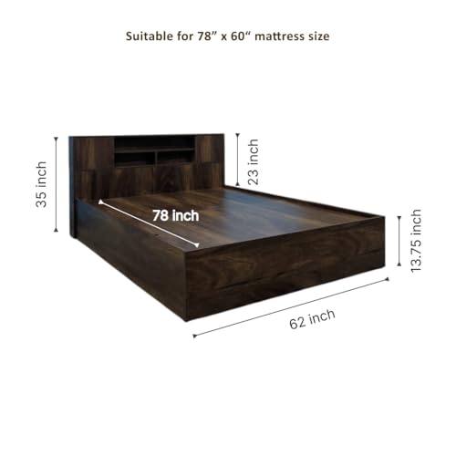 Image of Queen Bed /Cot with Headboard & Top Cabinet Storage, Splash-Proof, Termite-Proof, Modern Design, 2-Year Warranty