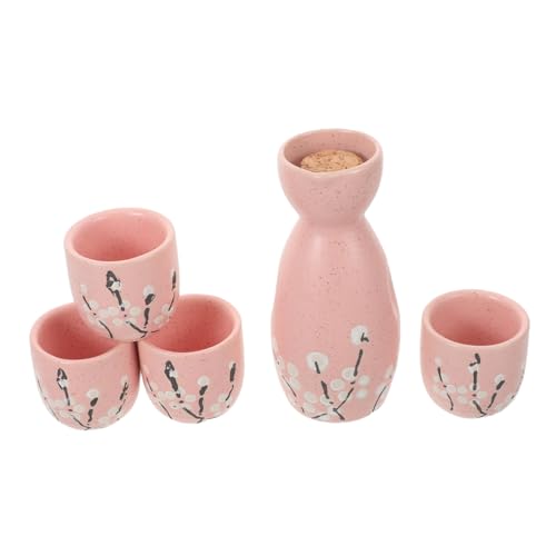 FONDOTIN 伝統的な和風酒器 壺杯 マットレッド仕上げ 酒 焼酎対応 保温機能付き清酒ポット 酒杯 食洗機対応 飲み物多用途 家 レストラン向け