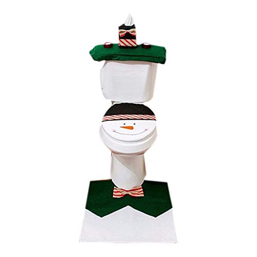 Gabkey Santa Tapa del Inodoro y la Alfombra de Felpa, Decoración de Navidad baño Conjunto de 3