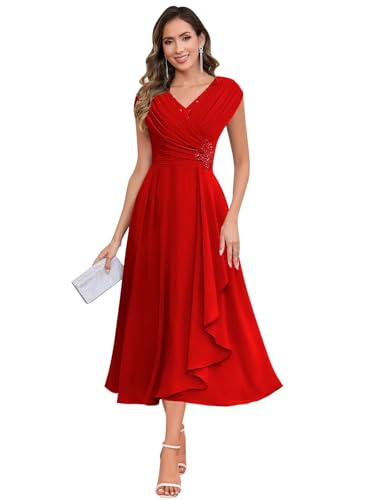 Image of BOLENSYE Mother of The Bride Dresses for Wedding Cap Sleeve Lace Chiffon Mother of The Groom Formal Dress for Women