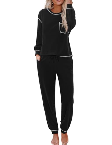 Ekouaer Womens Pajamas Set Waffle Knit Long Sleeve...