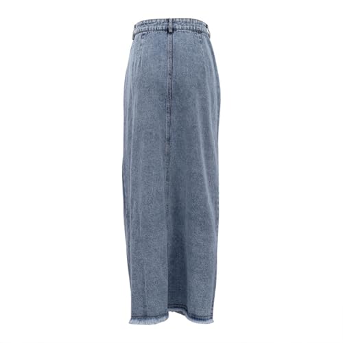 Trendy High Slit Denim Skirt for Women Asymmetric Zipper Frayed Raw Hem Vintage Maxi Jean Skirts4