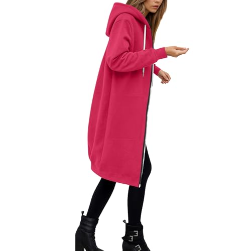 Long Fleece Hoodies for Women Full Zip Up Oversized Knee Length Open Front Sweatshirt Basic Cotton Cozy Hooded Jacket