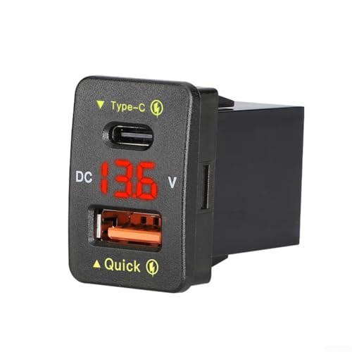 Bebykilemi Caricabatteria da auto Dual USB per QC3.0 36 W, con voltmetro digitale, ricarica rapida, compatibile con telefoni, tablet, fotocamere GPS, dispositivi auto, 12 V-24 V (luce rossa)