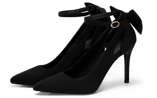 Women's Pointed Toe High Heels Ankle Strap Bow Tie Pumps Wedding Party Dress Shoes2