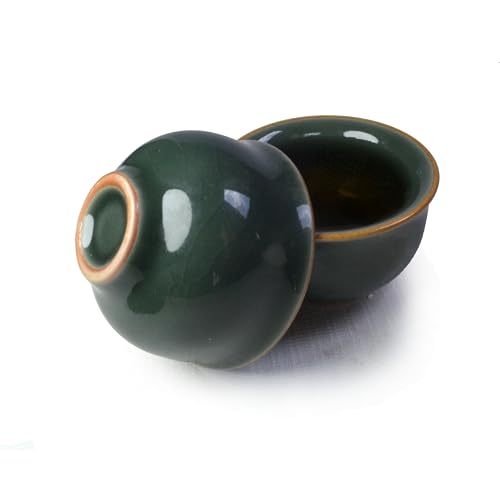 Image of Liang baobao Mini Porcelain Cup Set of 4 Ceramic Small Sample Teacup Chinese Gongfu Tea Cup Ice Crack Glaze Cups 2.5oz (Green)