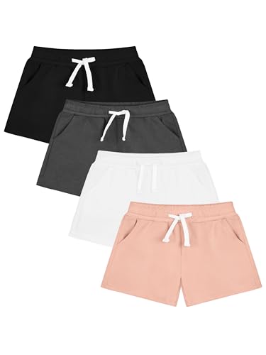 Resinta 4 Pack Baby and Toddler Girls Cotton Shorts Knit Shorts Solid Bike Short with Pocket and Drawstring