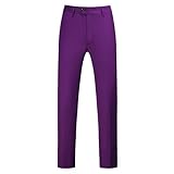 MOGU Mens Front Flat Casual Dress Pants Slim Fit Size 36 Purple