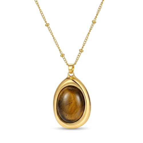 YXYOUGOU Tiger Eye Necklace for Women Dainty 18K Gold Plated Chunky Tiger Eye Pendant Brown and Gold Necklace Healing Crystal Jewelry for Women