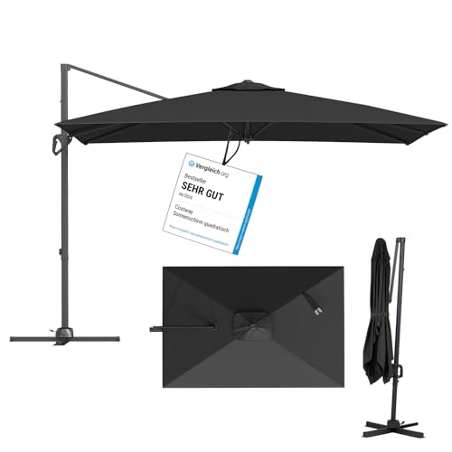 COSTWAY Sonnenschirm 300 x 200 cm Alu Ampelschirm mit Kurbel Gartenschirm rechteckig 360 drehbar Marktschirm Terrassenschirm für Garten Terrasse Pool (Anthrazit)