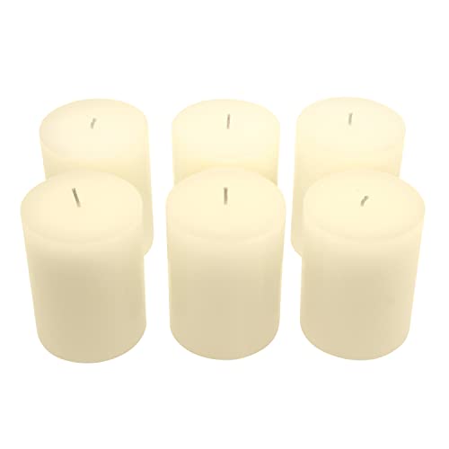 Image of Stonebriar Tall 3 x 4 Inch 50 Hour Long Burning Unscented Wax Flat Top Pillar Candles, Ivory, 6 Pack