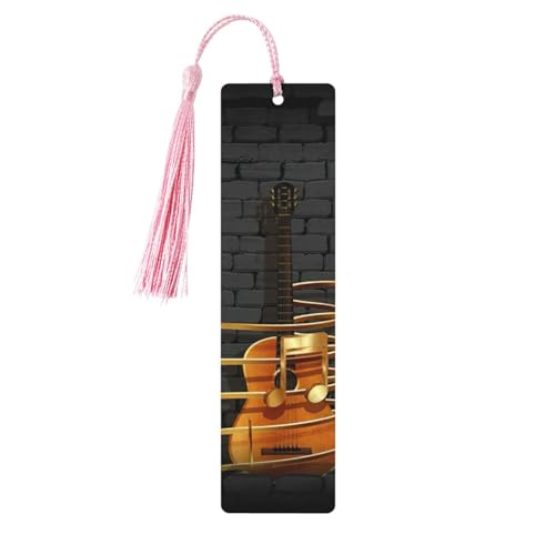 Note ギタープリント タッセル付き木製ブックマーク 5個 読書ページマーカー ブックマーク 男性女性へのギフトに