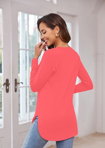Image of Herou Women's Casual Long /Short Sleeve T Shirt Crewneck with Side Split Fall Pullover Loose Tunic Sweater Tops