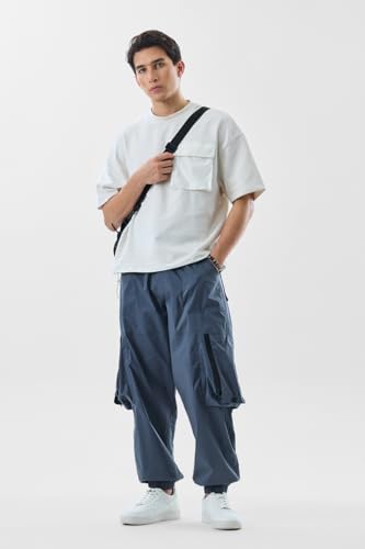 Image of SNITCH Men Cargo Pants | Relaxed Fit with Elastic Waistband & Drawstring | Durable Cotton Polyester Blend & Utility Pockets for Casual & Streetwear Styling