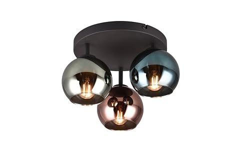 lightling Modern Deckenlampe Shawn, Glasschirme in Blau, Grün, Kupfer, Deckenmontage, IP20, exkl. 3 x E14 max. 10W, Ø 33 cm, Höhe 20 cm, Metall