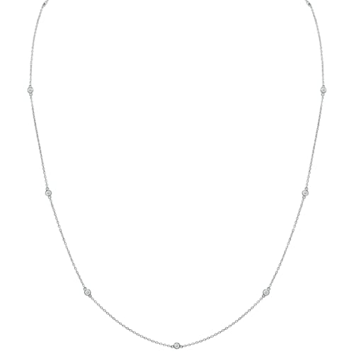 1/4 Carat TW Bezel Set Diamond Station Necklace in 14K White Gold