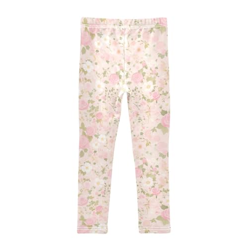 KLL Pink Roses Watercolor Floral Pattern Toddler Girl Basic Leggings Stretchy High Waisted Athleisure Pants Sports2
