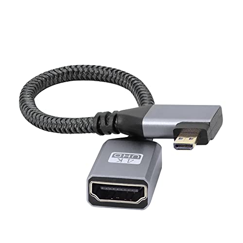 RIIEYOCA 4K Micro HDTV to hdtv Cable Adapter,Right Angle Micro HDTV Male to Female Aluminum Short Nylon Braided Cord for Laptop,Projector,TV,Monitor(20cm)