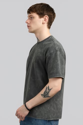 Image of Classic Acid Wash T-Shirt, Short Sleeve, Light Black Casual Wear