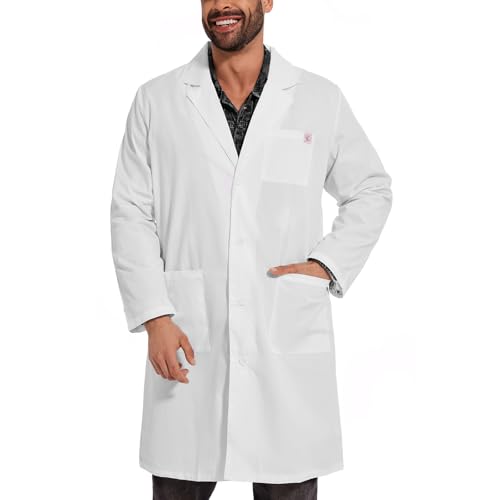 JONATHAN UNIFORM Professional Unisex Lab Coat - Long-Sleeve White Medical Coat for Work & Cosplay with 3 Pockets (L)