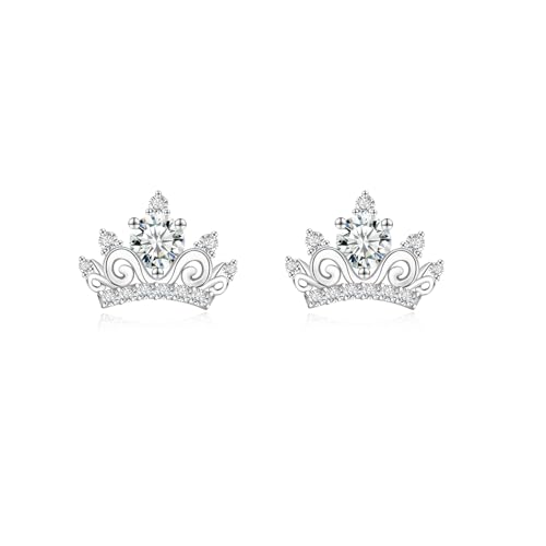 Moissanite Crown Stud Earrings for Women - 925 Sterling Silver Crown Moissanite Earrings Studs Piercing Real Moissan Hypoallergenic Jewelry Ear Stud