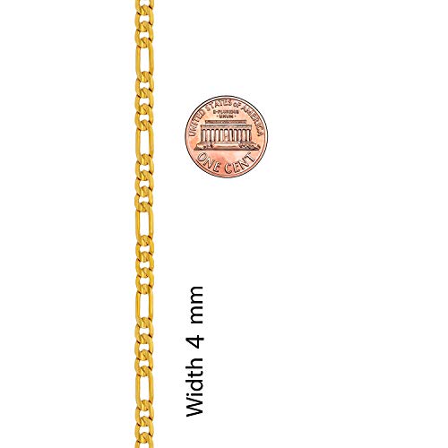 LIFETIME JEWELRY 4mm Figaro Chain Necklace 24k Gold Plated for Men Women & Teens