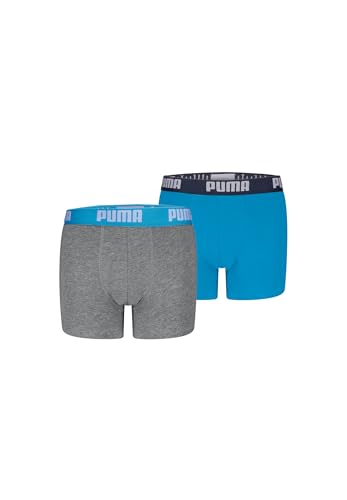 PUMA Everyday Basic Boxers 2P, Biancheria Intima, Bambini e Ragazzi, Grey mélange/Blue - New, 134-140