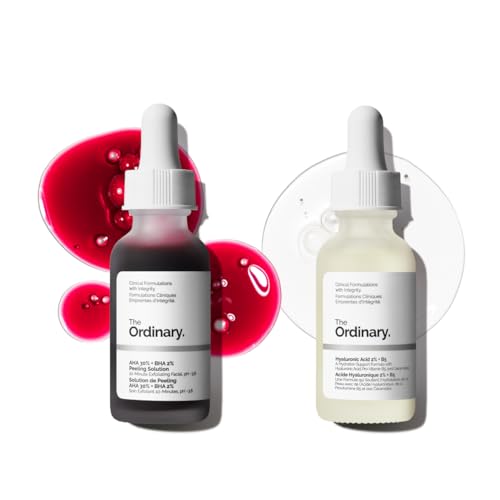 The Ordinary Bright & Hydrated Serum Duo, AHA 30% + BHA 2% Peeling Solution and Hyaluronic Acid 2% + B5, Exfoliating and Hydrating Skincare Set, 1 Fl Oz Each