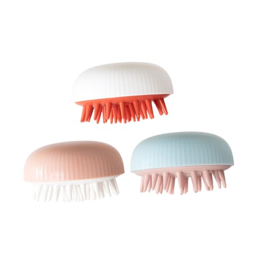 Ipetboom 1set Dual Use Head Massage Brush Gentle Silicone Hair Cleaning Scalp Massager Ergonomic Shampoo Brush for Comfortable Head Care Slip Grip 3pcs