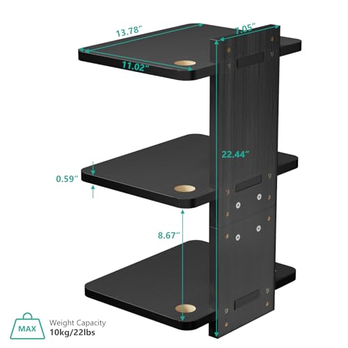 Image of WALI Floating TV Projector Shelf, Holds Up to 22lbs, Black Floating Shelf for Under TV for DVD Players, Cable Boxes, Routers, Game Consoles, PlayStation Accessories (CS303NB), 3 Shelf
