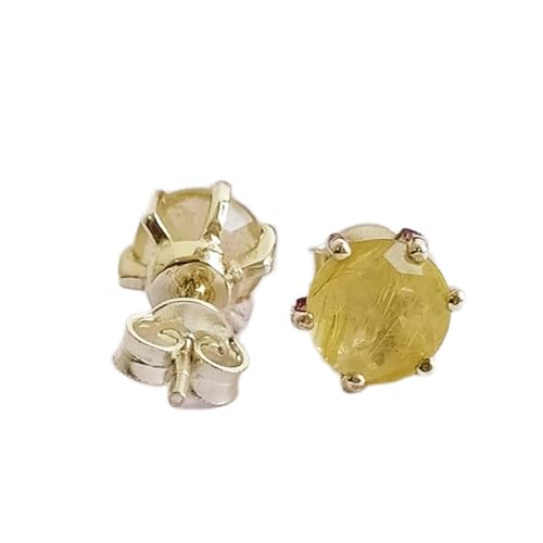 Boucles d'oreilles quartz rutile doré et argent 925 minimalistes LKSTD_0148
