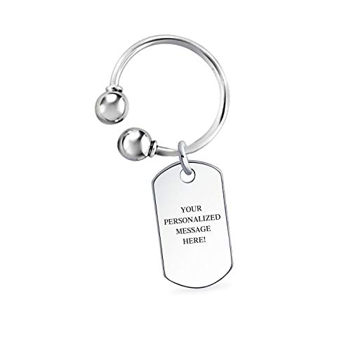 Bling Jewelry Personalize Unisex Dog Tag Id Keychain Ball Screw Tip Horseshoe Key Ring For Men Graduation Polished Finish .925 Sterling Silver Custom Engraved #TOP14