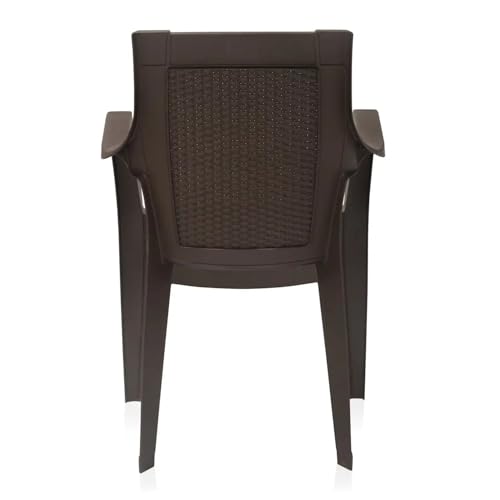 Image of Nilkamal Mystique Chair and Glass Top Coffee Table Set | 2 Chairs and 1 Table | Plastic Furniture Set for Indoor and Outdoor, Balcony, Garden, Patio & Living Room | Season Rust Brown and Weather Brown