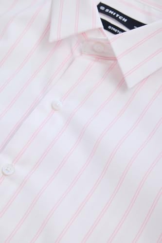 Image of SNITCH Men Semi-Formal Shirt | Modern Slim Fit Full Sleeve Point Collar Vertical Stripe Pattern | Cotton Blend Stretch Fabric for Office & Business Casual Wear