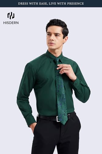 Image of HISDERN Mens Dress Shirt with Tie Pocket Square Set Classic Button Down Shirt Matching Tie Long Sleeve Shirts