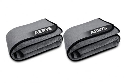 Image of AERYS Microfiber Car Cleaning Cloth with 6 Month warrenty-OG Soft 350 GSM Extra Large (35x75 CM) Cloth for Car and Bike - Suede Edging for Scratchless Drying and Detailing(Pack of 2, Grey)